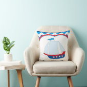 ブルーホワイトシェブロン背景ブルーレッドセール船 クッション (椅子)