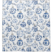 ブルーホワイトシックフローラクリスマスオーナメント シャワーカーテン (正面)