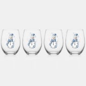 ブルーホワイトシックフローラクリスマスオーナメント ステムなしワイングラス (正面)