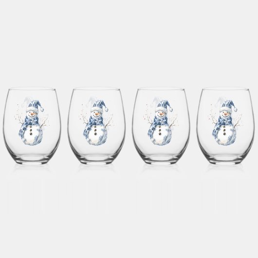 ブルーホワイトシックフローラクリスマスオーナメント ステムなしワイングラス (正面)