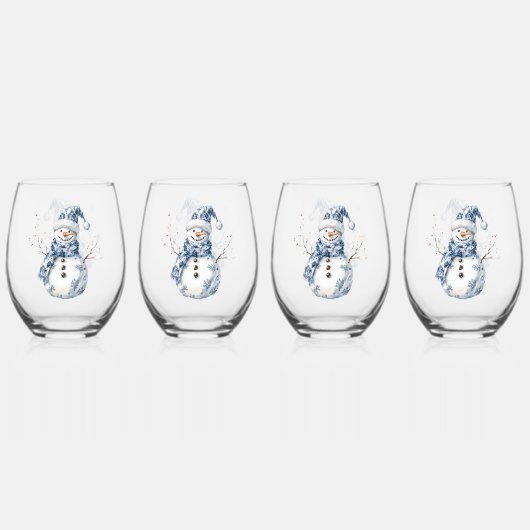 ブルーホワイトシックフローラクリスマスオーナメント ステムなしワイングラス (裏面)