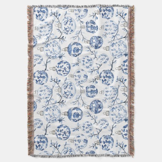 ブルーホワイトシックフローラクリスマスオーナメント スローブランケット (正面縦)
