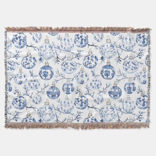 ブルーホワイトシックフローラクリスマスオーナメント スローブランケット (正面)