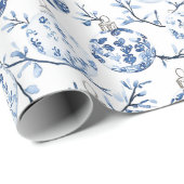 ブルーホワイトシックフローラクリスマスオーナメント ラッピングペーパー (ロールコーナー)