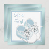 ブルーホワイトシューズブルーエレガント男の赤ちゃんシャワー 招待状 (正面/裏面)