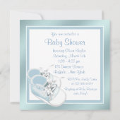 ブルーホワイトシューズブルーエレガント男の赤ちゃんシャワー 招待状 (裏面)