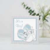 ブルーホワイトシューズブルーレース男の赤ちゃんシャワー 招待状 (スタンド正面)