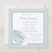 ブルーホワイトシューズブルーレース男の赤ちゃんシャワー 招待状 (裏面)