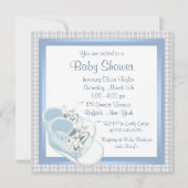 ブルーホワイトシューズブルーレース男の赤ちゃんシャワー 招待状 (裏面)