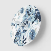 ブルーホワイトシルバーウィンターシャビーシックヴィンテージバラ ラウンド壁時計 (傾斜)