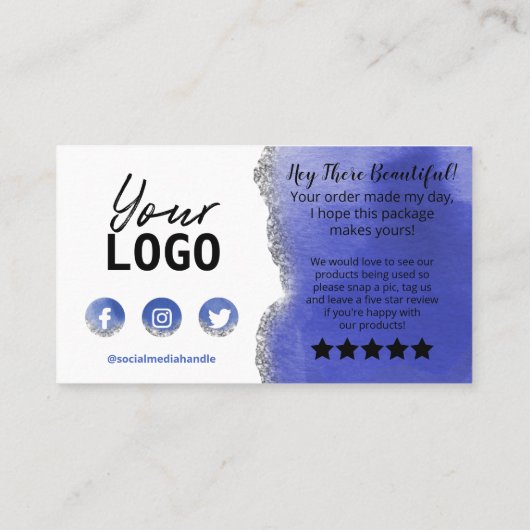 ブルーホワイトシルバーグリッターアゲートありがとうご注文 名刺 (裏面)