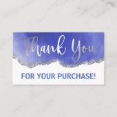 ブルーホワイトシルバーグリッターアゲートありがとうご注文 名刺 (正面)