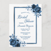 ブルーホワイトシルバーフローラブライダルシャワー招待 ポストカード (正面)