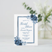 ブルーホワイトシルバーフローラブライダルシャワー招待 ポストカード (スタンド正面)
