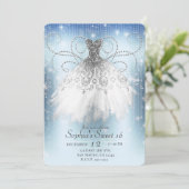 ブルーホワイトシルバープリンセスドレススウィート16パーティー 招待状 (スタンド正面)