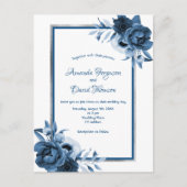 ブルーホワイトシルバー花模様結婚式招待状 ポストカード (正面)
