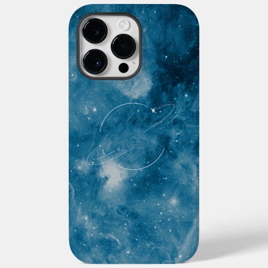 ブルーホワイトシンプル宇宙フォトプラネットイラストレーション Case-Mate iPhoneケース (裏面)