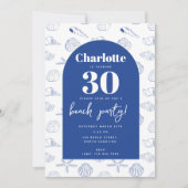 ブルーホワイトシーシェルビーチサマーバースデーパーティー 招待状 (正面)