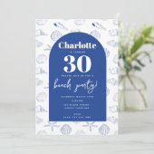 ブルーホワイトシーシェルビーチサマーバースデーパーティー 招待状 (スタンド正面)