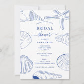ブルーホワイトシーシェルビーチサマーブライダルシャワー 招待状 (正面)