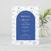 ブルーホワイトシーシェルビーチサマーブライダルシャワー 招待状 (スタンド正面)