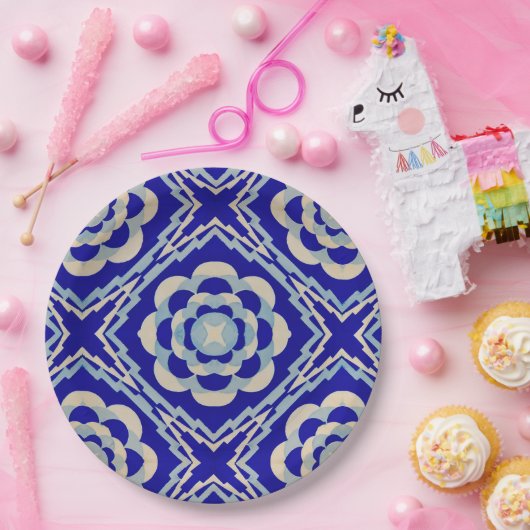 ブルーホワイトシームレス万華鏡のように千変万化するパターンダイヤモンド ペーパープレート (パーティー)