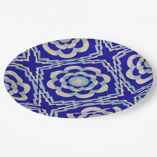 ブルーホワイトシームレス万華鏡のように千変万化するパターンダイヤモンド ペーパープレート (アングル)