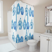 ブルーホワイトジエレガントャンジャーモノグラム シャワーカーテン (インサイチュ)