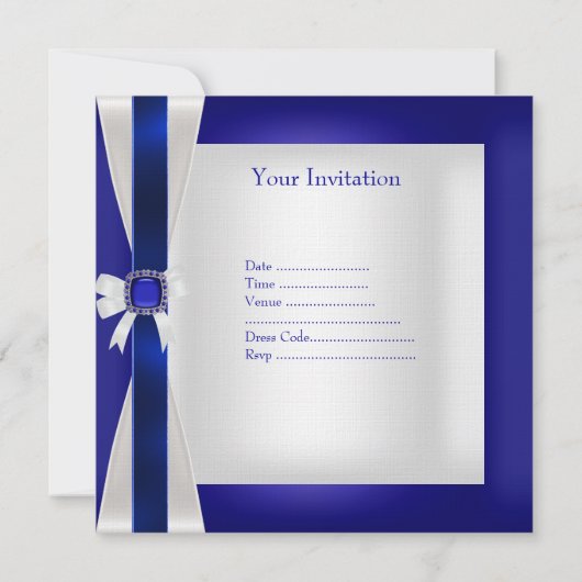 ブルーホワイトジュエルボウ30th誕生日パーティーシルバー 招待状 (裏面)