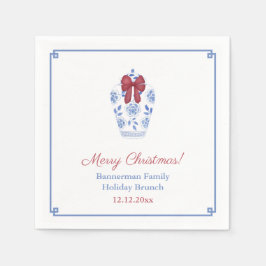 ブルーホワイトジンジャージャールレッドリボンホリデーパーティー スタンダードカクテルナプキン