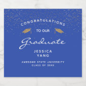 ブルーホワイトスクリプト金ゴールドキャップの卒業 ビールラベル (シングルラベル)