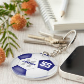 ブルーホワイトスクールカラーズボーイズガールズサッカーバッグラベル キーホルダー (正面右)