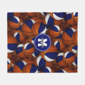 ブルーホワイトスクールチームの色バスケットパターン フリースブランケット (正面(横))