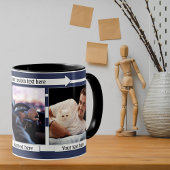 ブルーホワイトストライプの彼の写真マグカップ コーヒーマグカップ