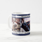 ブルーホワイトストライプの彼の写真マグカップ コーヒーマグカップ (正面左)