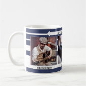 ブルーホワイトストライプの彼の写真マグカップ コーヒーマグカップ (左)