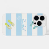 ブルーホワイトストライプズのフリップフロップ10夏の名前 Case-Mate iPhoneケース (裏面 (横))