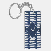 ブルーホワイトストライプズモダンモノグラム キーホルダー (正面左)