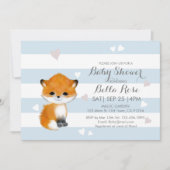 ブルーホワイトストライプハートキツネベビーシャワー招待状 招待状 (正面)