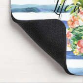 ブルーホワイトストライプフローラ熱帯性パイナップル マウスパッド (コーナー)