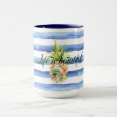 ブルーホワイトストライプフローラ熱帯性パイナップル マグカップ (中央)