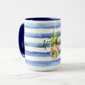 ブルーホワイトストライプフローラ熱帯性パイナップル マグカップ (正面左)