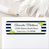 ブルーホワイトストライプレモンサマーイエローウォーターカラーレモン ラベル (インサイチュ)