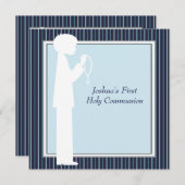 ブルーホワイトストライプロザリーボーイズ第一聖体 招待状 (正面/裏面)