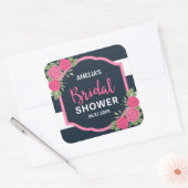 ブルーホワイトストライプローズピンクブライダルシャワー スクエアシール (封筒)