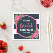 ブルーホワイトストライプローズピンクブライダルシャワー スタンダードカクテルナプキン (インサイチュ)