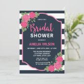 ブルーホワイトストライプローズピンクブライダルシャワー 招待状 (スタンド正面)