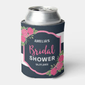 ブルーホワイトストライプローズピンクブライダルシャワー 缶クーラー (缶正面)