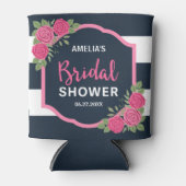 ブルーホワイトストライプローズピンクブライダルシャワー 缶クーラー (正面)