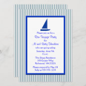 ブルーホワイトストライプロートボンボージョージュパーティー 招待状 (正面/裏面)